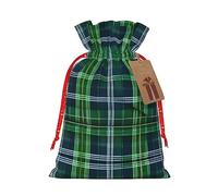 JIPOFD Pochette de Noël robuste avec cordon de serrage Motif tartan écossais Bleu 21,1 x 30 cm