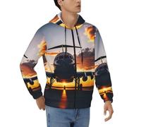 JIPOFD Sweat de carnaval avec fermeture éclair intégrale pour homme Motif avion au coucher du soleil, Noir , L