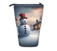 JIPOFD Trousse à crayons à 3 pieds avec motif bonhomme de neige de Noël, jolie pochette à stylos, porte-crayons portable, pour fournitures de bureau