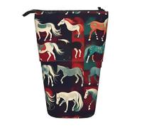 JIPOFD Trousse à crayons pour divers types de chevaux debout, jolie pochette à stylos, porte-crayons portable, pour fournitures de bureau, Noir , Taille unique, Mode