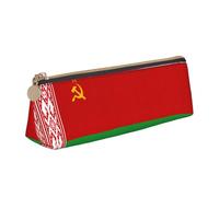 JIPOFD Trousse à crayons triangulaire en cuir avec drapeau de la Biélorussie légère et pratique avec une grande capacité de rangement