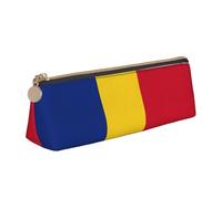 JIPOFD Trousse à crayons triangulaire en cuir avec drapeau de la Roumanie légère et pratique avec une grande capacité de rangement, Blanc, One Size, Art déco.