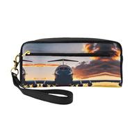 JIPOFD Trousse de maquillage avion au coucher du soleil - Trousse de toilette de voyage - Joli sac de rangement pour femme, Noir/blanc, One Size