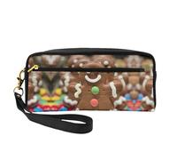 JIPOFD Trousse de maquillage en forme de bonhomme en pain d'épices, trousse de toilette de voyage, sac de rangement mignon pour femme, noir, One Size