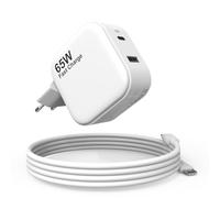 Jippofu Chargeur USB C 65W Bloc d'alimentation 2Port PD3.0 Rapide Universel | pour iPhone iPad Macbook Samsung Xiaomi Redmi Poco Huawei Honor OPPO Vivo Lenovo HP Dell Acer Asus Surface Adaptateur