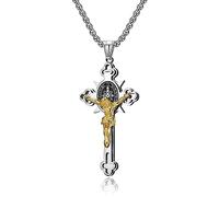 JIPSJICI INRI Collier avec pendentif croix de Saint Benoît en acier inoxydable avec chaîne, Métal, Pas de gemme