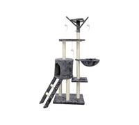 JIPSY Arbre a chat gris 79 x 34 x 138 cm - 3 plateformes, 1 perchoir, 1 niche, 1 escalier, poteaux a griffer