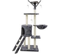 JIPSY Arbre à chat gris 79 x 34 x 138 cm - 3 plateformes, 1 perchoir, 1 niche, 1 escalier, poteaux à griffer