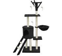 JIPSY Arbre à chat noir 79 x 34 x 138 cm - 3 plateformes, 1 perchoir, 1 niche, 1 escalier, poteaux à griffer