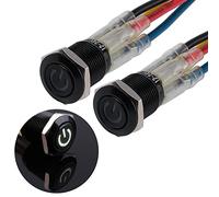 JIQI 2 × 12 mm Interrupteurs à bouton-poussoir étanches momentanés 12V à 24V 2A IP66 Boutons-poussoirs avec éclairage LED Interrupteurs à bouton-poussoir en métal noir avec fils de connexion (Blanc)