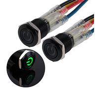 JIQI 2 × 12 mm Interrupteurs à bouton-poussoir étanches momentanés 12V à 24V 2A IP66 Boutons-poussoirs avec éclairage LED Interrupteurs à bouton-poussoir en métal noir avec fils de connexion (Vert)