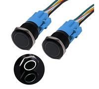 JIQI 2 × 19mm Interrupteur à bouton-poussoir 12V à 24V 3A Interrupteurs momentanés en alliage d'aluminium étanche IP66 1NO1NC Bouton-poussoir noir momentané pré-câblé avec lumière LED (Blanc)