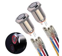 JIQI 2 boutons pression étanches 12mm 12V à 24V 2 A - Auto-bloquant - En métal - Interrupteur marche/arrêt avec voyant LED IP66-1NO Latching Button Switch pour bateau, camion, voiture (rouge)
