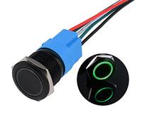 JIQI 22 mm Interrupteur à bouton-poussoir en métal à verrouillage 12 V à 24 V 2 A IP66 1NO Étanche Noir Interrupteur d'alimentation LED éclairé pour moto bateau RV (Vert)