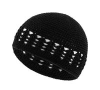 Jiqoe Chapeaux et casquettes pour femmes, bonnet tricoté pour étudiants, adultes musulmans, chapeau d'hiver pliable, fait à la main, crochet prier, garder creux, Noir , S/L