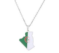 Jiqoe Collier avec pendentif carte de l'Algérie en acier inoxydable pour couple, bijoux ethniques, Saint-Valentin, femmes et hommes, unisexe