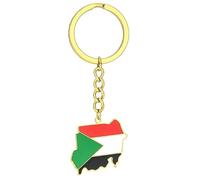 Jiqoe Porte-clés avec pendentif drapeau du Soudan pour homme et femme en acier titane Carte de pays Porte-clés pour sac, voiture, bijoux, souvenir de Noël, doré