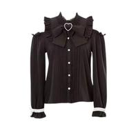 Jirai kei Lolita Mode cutecore vêtements Kawaii vêtements Chemisier Goth Chemise Femmes Dentelle Maille Pure Chemisier à Manches Longues (Noir,4TG)