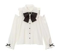 Jirai kei Lolita Mode cutecore vêtements Kawaii vêtements Chemisier Goth Chemise Femmes Dentelle Maille Pure Chemisier à Manches Longues (Blanc,S)