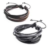 Jirong Jirong 2-Pack Cuir Noir et Marron Bracelets - bracelet réglable - grande pour les hommes, femmes, ados, garçons, filles SL1