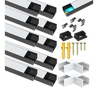 Jirvyuk Lot de 10 profilés LED en aluminium pour bandes lumineuses Philips Hue, etc., canal en forme de U, diffuseur noir avec couvercle blanc laiteux intérieur, embouts et clips de montage en métal