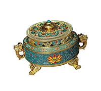 JISADER Brûleur D'encens de de Tibétain Peint par Couleur Antique D'alliage, Bleu