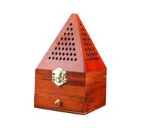 JISADER Encensoir en bois, boîte de brûleur d'encens en bois, pyramide avec couvercle, diffuseur d'encens, porte-encens conique, avec tiroir pour ferme, court