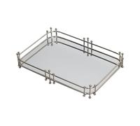 JISADER Plateau de parfum Vanity Plate décoratif, plateau cosmétique en miroir, plateau miroir, rectangle plateau de service pour la chambre à coucher, Argent