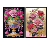 JISHSHAY 2 Pack Diamond Painting Carnet de Notes Fleur Diamant Painting Cahier Feuille Blanche Fleur Broderie Diamant Bloc Note Bricolage Adulte Journal Broderie Carnet A5 Point de Croix Notebook