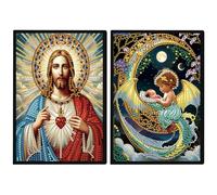 JISHSHAY 2 Pack Diamond Painting Carnet de Notes Jésus Diamant Painting Bloc Note Feuille Blanche Ange Broderie Diamant Cahier Bricolage Adulte Journal Broderie Carnet Point de Croix Notebook A5