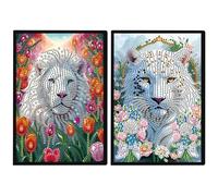 JISHSHAY 2 Pack Diamond Painting Carnet de Notes Lion Diamant Painting Bloc Note Feuille Blanche Lion Broderie Diamant Cahier Bricolage Adulte Journal Broderie Carnet A5 Point de Croix Notebook