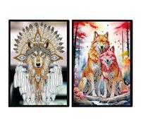 JISHSHAY 2 Pack Diamond Painting Carnet de Notes Loup Diamant Painting Cahier Feuille Blanche Loup Broderie Diamant Bloc Note Bricolage Adulte Journal Broderie Carnet A5 Point de Croix Notebook