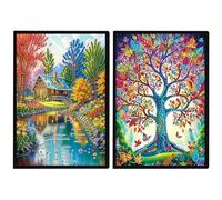 JISHSHAY 2 Pack Diamond Painting Carnet de Notes Paysage Diamant Painting Bloc Note Feuille Blanche Arbre Broderie Diamant Cahier Bricolage Adulte Journal Broderie Carnet Point de Croix Notebook A5