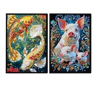 JISHSHAY 2 Pack Diamond Painting Carnet de Notes Poisson Diamant Painting Bloc Note Feuille Blanche Cochon Broderie Diamant Cahier Bricolage Adulte Journal Broderie Carnet Point de Croix Notebook A5