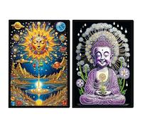 JISHSHAY 2 Pack Diamond Painting Carnet de Notes Soleil Diamant Painting Bloc Note Feuille Blanche Bouddha Broderie Diamant Cahier Bricolage Adulte Journal Broderie Carnet Point de Croix Notebook A5