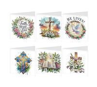 JISHSHAY 6 PCS Diamond Painting Carte Anniversaire Croix Diamant Painting Carte de Voeux Jésus Peinture Diamant Greeting Cards Jesus Broderie Point de Croix Birthday Card Christ avec Enveloppe