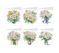 JISHSHAY 6 PCS Diamond Painting Carte Anniversaire Marguerite Diamant Painting Carte de Voeux Fleur Peinture Diamant Greeting Cards Broderie Puzzle Adulte Point de Croix Birthday Card avec Enveloppe