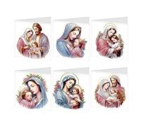 JISHSHAY 6 PCS Diamond Painting Carte Joyeux Anniversaire Sainte Marie Diamant Painting Cartes de Voeux Jésus Peinture Diamant Greeting Cards Point de Croix Diamond Art Birthday Card avec Enveloppe
