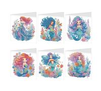 JISHSHAY 6 PCS Diamond Painting Carte Joyeux Anniversaire Sirène Diamant Painting Cartes de Voeux Sirène Peinture Diamant Greeting Cards Point de Croix Broderie Birthday Card avec Enveloppe