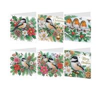 JISHSHAY 6 PCS Noël Diamond Painting Carte de Noel Oiseaux Diamant Painting Cartes de Voeux Merry Christmas Peinture Diamant Greeting Cards Point de Croix Diamond Art Birthday Card avec Enveloppe