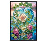 JISHSHAY Diamond Painting Carnet de Notes Fleur Cœur Diamant Painting Cahier Feuille Blanche Broderie Diamant Bloc Note Bricolage Adulte Journal Kit Broderie Carnet A5 Point de Croix Notebook