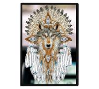 JISHSHAY Diamond Painting Carnet de Notes Indien Loup Diamant Painting Cahier Feuille Blanche Animal Broderie Diamant Bloc Note Bricolage Adulte Journal Kit Broderie Carnet Point de Croix Notebook A5