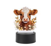 JISHSHAY Diamond Painting Lampe Taureau Diamant Painting Lampe de Chevet Animaux Broderie Diamant Lumière LED Vache Bricolage Veilleuse LED Broderie Lumière Point de Croix Night Light Puzzle Veilleuse
