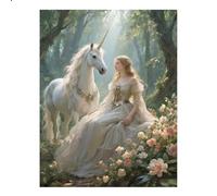 JISHSHAY Diamond Painting Licorne Peinture Diamant Painting Diamond Art Elfe Fée Broderie Diamant Fairy Elf Puzzle Point de Croix Bricolage Adulte Broderie Canevas Kit Complet Adulte 40×50cm Rond