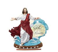 JISHSHAY Diamond Painting Ornement Sur Socle Diamant Painting Ornement de Table Broderie Diamant Ornement de Bureau Peinture Diamant Adulte Décoration de Table Canevas Diamant Special Shaped Jésus