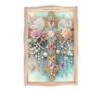 JISHSHAY Diamond Painting Plateau de Service Croix Diamant Painting Plateau Repas Fleur Broderie Diamant Plat de Service Diamond Art Point de Croix Kit Broderie Serving Tray avec Poignées 20×30cm