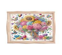 JISHSHAY Diamond Painting Plateau de Service Fleur Diamant Painting Plateau Repas Fleur Broderie Diamant Plat de Service Diamond Art Point de Croix Kit Broderie Serving Tray avec Poignées 20×30cm