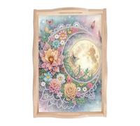 JISHSHAY Diamond Painting Plateau de Service Lune Diamant Painting Plateau Repas Fleur Broderie Diamant Plat de Service Diamond Art Point de Croix Kit Broderie Serving Tray avec Poignées 20×30cm
