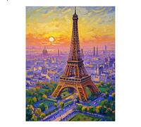 JISHSHAY Diamond Painting Rond Coucher de Soleil Tour Eiffel Diamant Painting Perles Rondes Peinture Diamant Bricolage Adulte Broderie Puzzle Adulte Point de Croix Canevas Kit Complet 40×50 cm