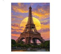 JISHSHAY Diamond Painting Rond Tour Eiffel Coucher de Soleil Diamant Painting Perles Rondes Peinture Diamant Bricolage Adulte Broderie Puzzle Adulte Point de Croix Canevas Kit Complet 40×50 cm